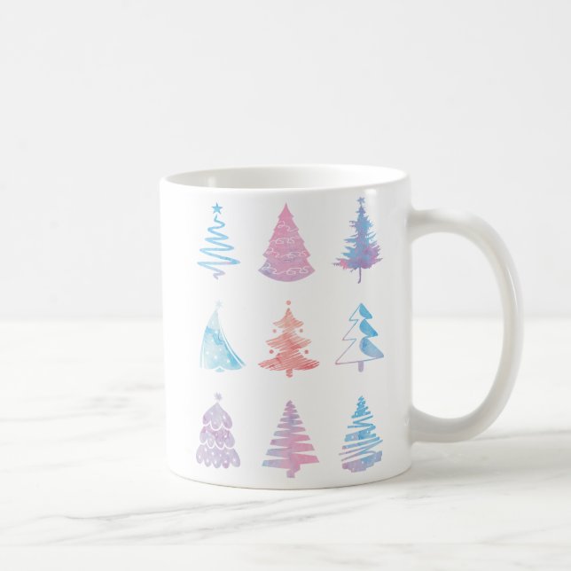 Caneca De Café Nome Personalizado Pastel Árvores de Natal Clássic (Direita)