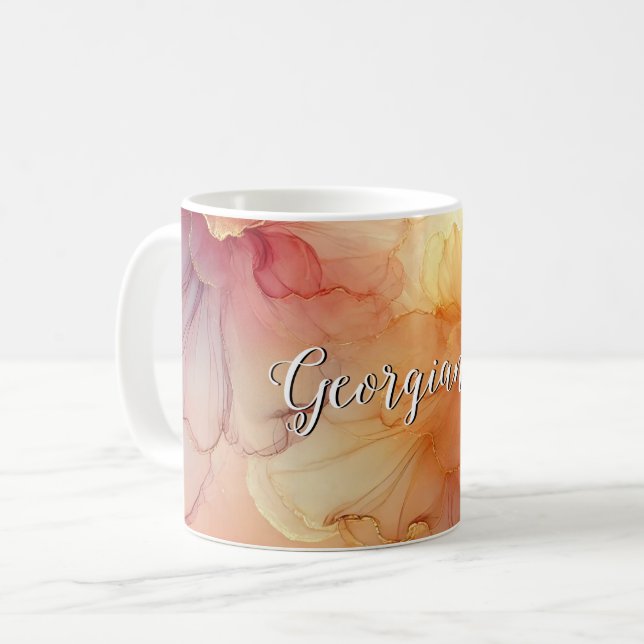 Caneca De Café Nome Personalizado Peach Raspberry Álcool Floral A (Frente Esquerda)