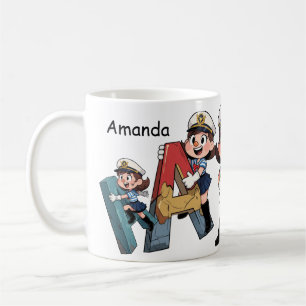 Caneca De Café Nome Personalizado & Personagem de Desenho Animado