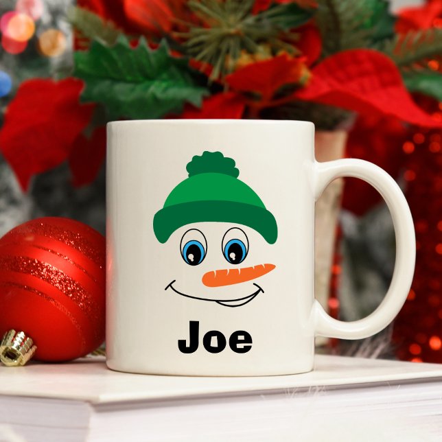 Caneca De Café Nome personalizado personalizado Snowman Green Hat (Personalized Custom Name Snowman Green Hat Coffee Mug
)