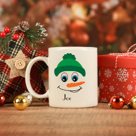Caneca De Café Nome personalizado personalizado Snowman Green Hat