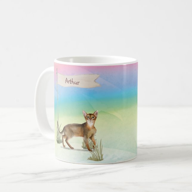 Caneca De Café Nome Personalizado Pet de Cat Abyssinian (Frente Esquerda)