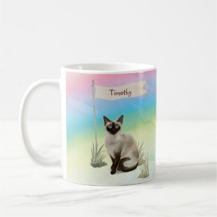 Caneca De Café Nome Personalizado Pet de Gato Siamês