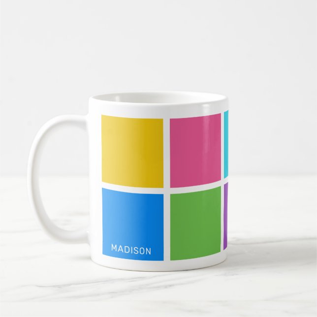 Caneca De Café Nome personalizado Praças coloridas (Esquerda)