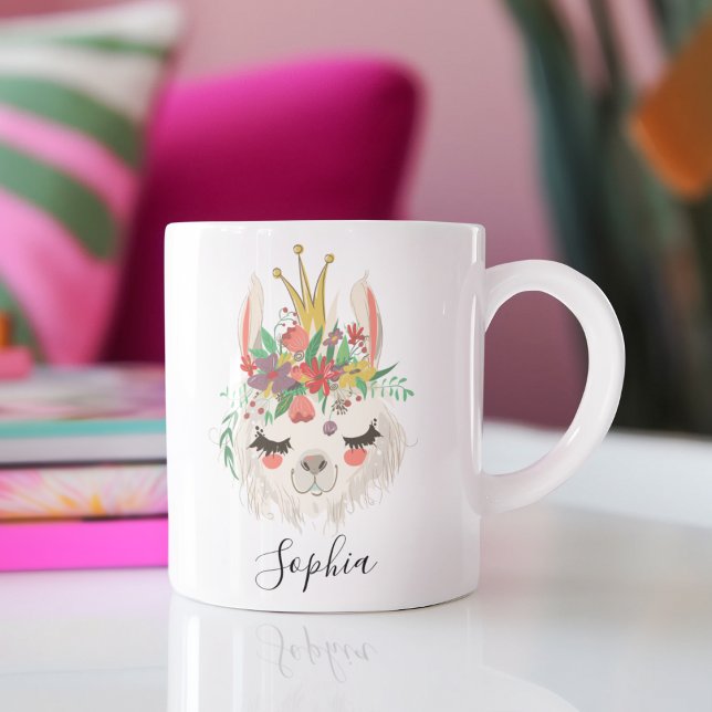 Caneca De Café Nome Personalizado Presente Alpaca, Rosto de Lhama (Criador carregado)