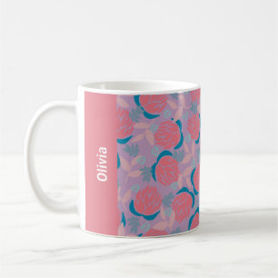 Caneca De Café Nome personalizado proteína floral cor-de-rosa lar