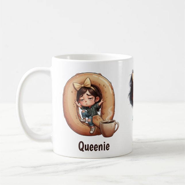 Caneca De Café Nome Personalizado & Q Sleepy Morning Plaid Charac (Esquerda)