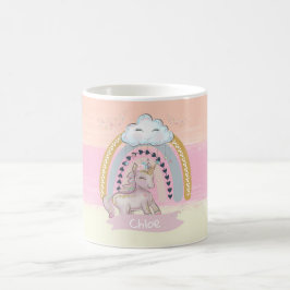 Caneca De Café Nome Personalizado 🦄 Rainbow Unicorn Girl