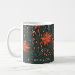Caneca De Café Nome personalizado Red Green Berries Poinsettia