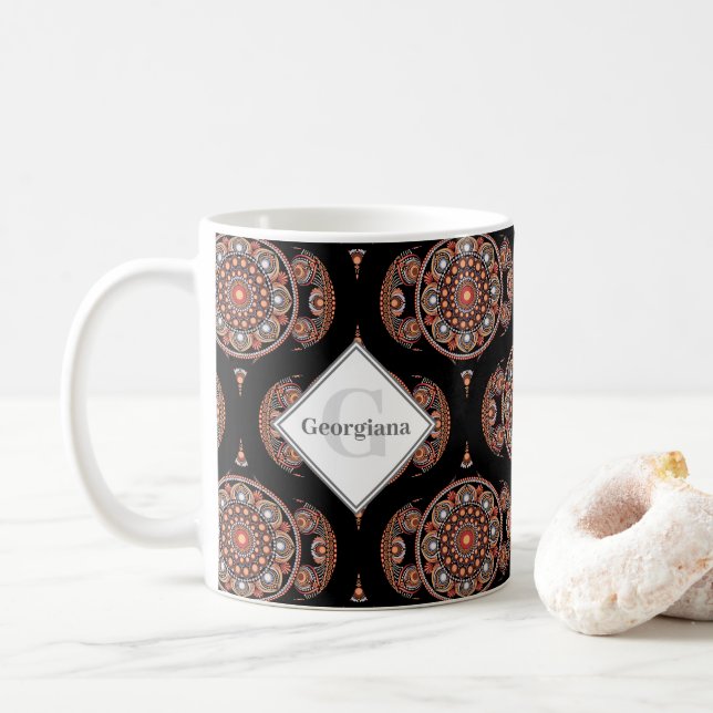 Caneca De Café Nome Personalizado Retro Safari Sunset Bohemian Ma (Com Donut)