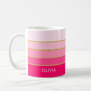 Caneca De Café Nome Personalizado Rosa Brilhante e Dourado