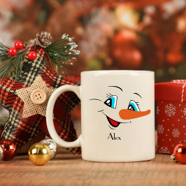 Caneca De Café Nome Personalizado Rosto de Snowman de Natal