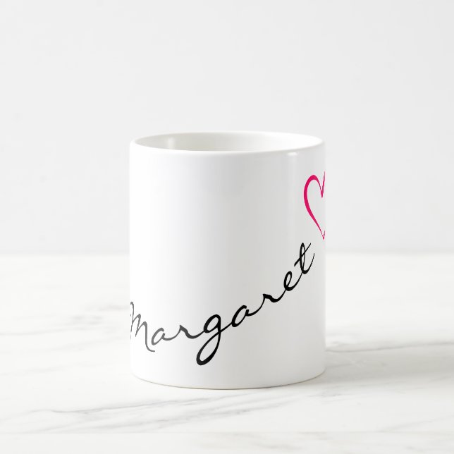 Caneca De Café Nome Personalizado Simples Caligrafia Cor-de-Rosa  (Centro)