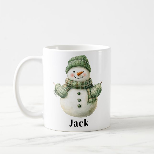 Caneca De Café Nome personalizado Snowman Green Hat (Esquerda)