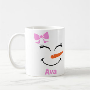 Caneca De Café Nome Personalizado Snowman Snowgirl Arco Rosa