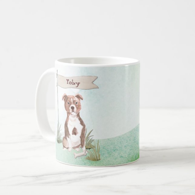 Caneca De Café Nome personalizado Staffordshire Bull Terrier Pet  (Frente Esquerda)