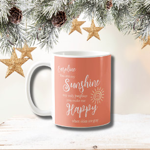 Caneca De Café Nome personalizado Sunshine Me Torne Feliz Pêssego