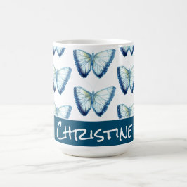 Caneca De Café Nome Personalizado Teal Belo Borboleta Bonita