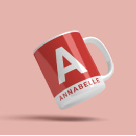 Caneca De Café Nome personalizado vermelho de bloco de cor negrit