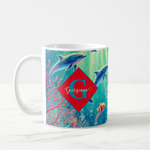 Caneca De Café Nome Personalizado Whimsical Floral Coral Reef Poi