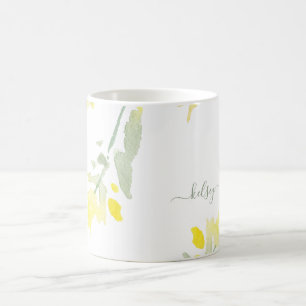 Caneca De Café Nome Personalizado Yellow Watercolor Wilflower