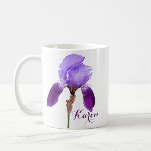 Caneca De Café Nome personalizável da menina Karen purple iris fl
