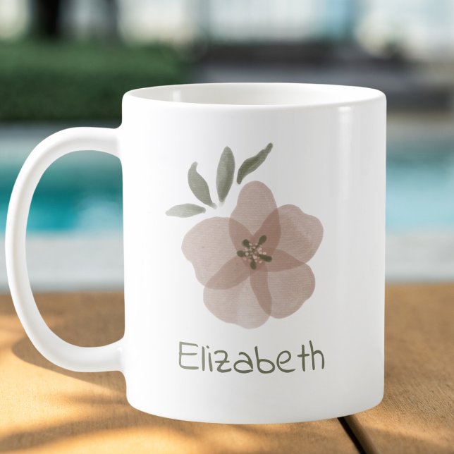 Caneca De Café Nome Personalizável de Aquarela Floral (Criador carregado)