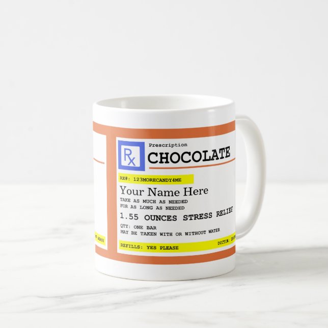 Caneca De Café Nome Personalizável do Chocolate de Prescrição  (Frente Esquerda)