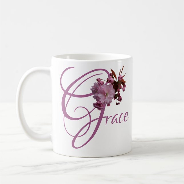 Caneca De Café Nome personalizável Grace rosa flor de cerejeira c (Esquerda)