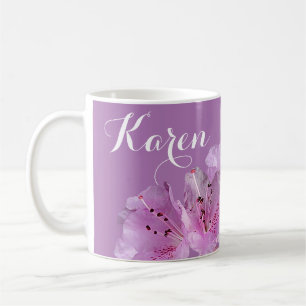 Caneca De Café Nome personalizável Karen floral roxo rosa boho