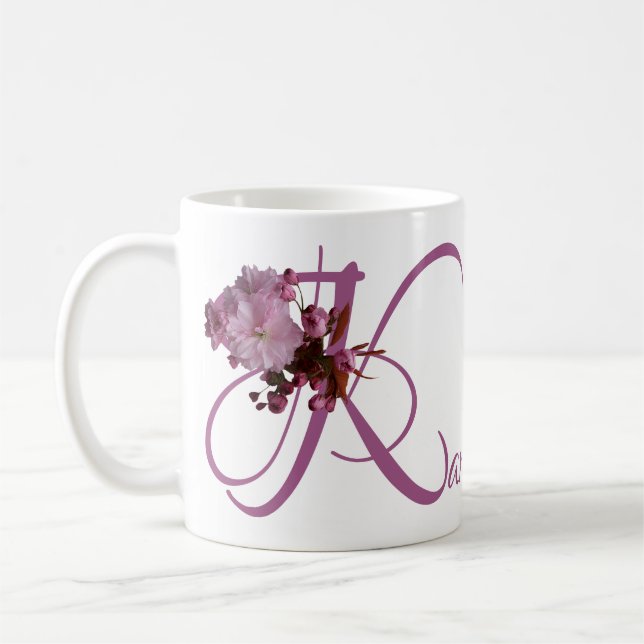 Caneca De Café Nome personalizável Karen rosa cherry blosom boho (Esquerda)