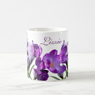 Caneca De Café Nome personalizável Lizzie púrpura flores moda que
