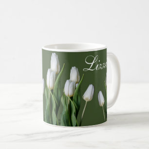 Caneca De Café Nome personalizável Lizzie White tulipa Flores Ver