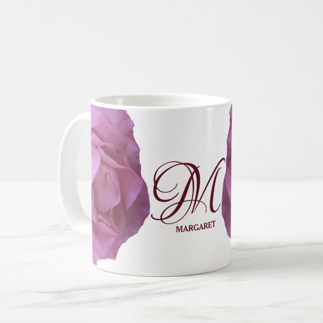 Caneca De Café Nome personalizável Margaret bonito rosas rosa div (Frente Esquerda)