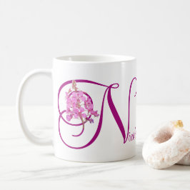 Caneca De Café Nome personalizável Nicole rosa monograma floral