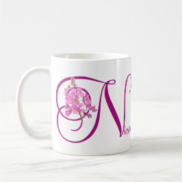 Caneca De Café Nome personalizável Nicole rosa monograma floral