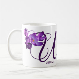 Caneca De Café Nome personalizável Ursula floral púrpura vara