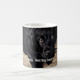Caneca De Café Nome preto personalizado da foto do cão do