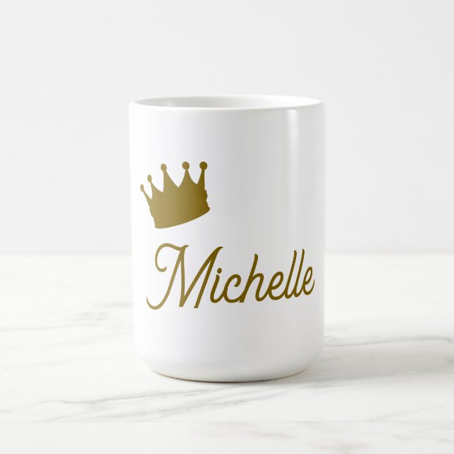 Caneca De Café Nome Próprio Criativo Moderno Cor Dourada Script (Centro)