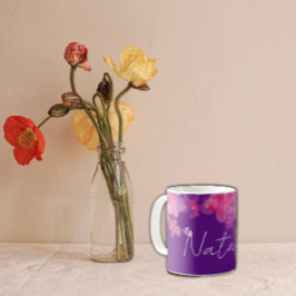 Caneca De Café Nome púrpura floral de aquarela