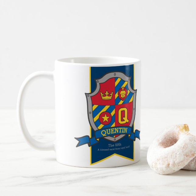 Caneca De Café Nome quentin significa Leão Cavaleiro Q vermelho (Com Donut)