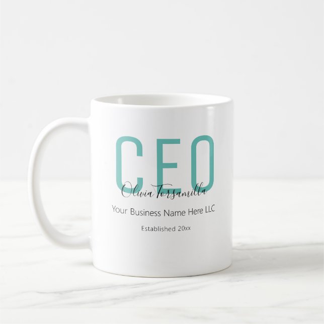 Caneca De Café Nome Teal Black CEO  (Esquerda)
