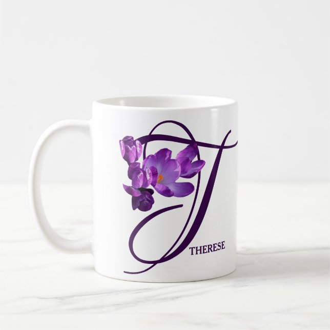 Caneca De Café Nome Terês Personalizável Flores roxas florais (Esquerda)