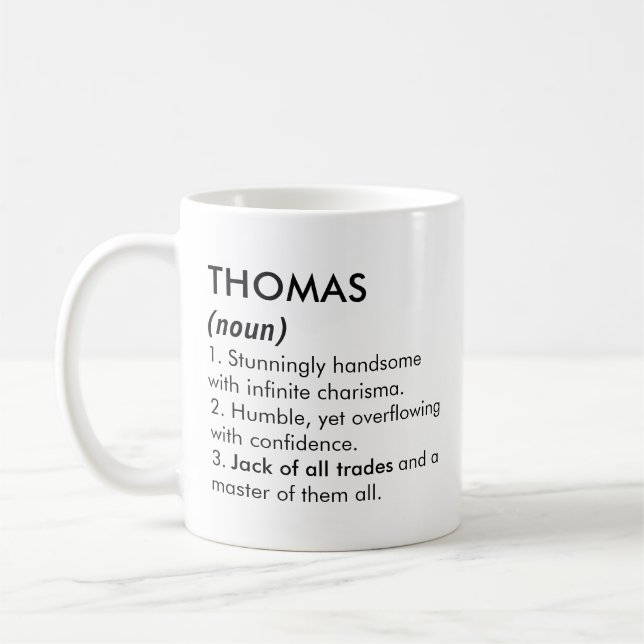 Caneca De Café Nome Thomas, Nome editável, Nome personalizado (Esquerda)