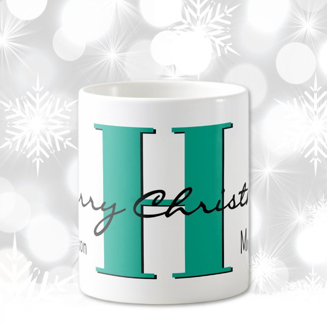 Caneca De Café Nome, Turquesa Verde de dezembro | Feliz Natal (Criador carregado)