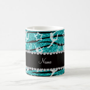 Caneca De Café Nome Turquoise gymnastics glitter zebra strips
