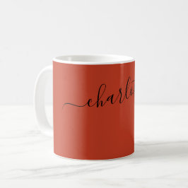 Caneca De Café Nome Vermelho Pastel Escuro Elegante Personalizado