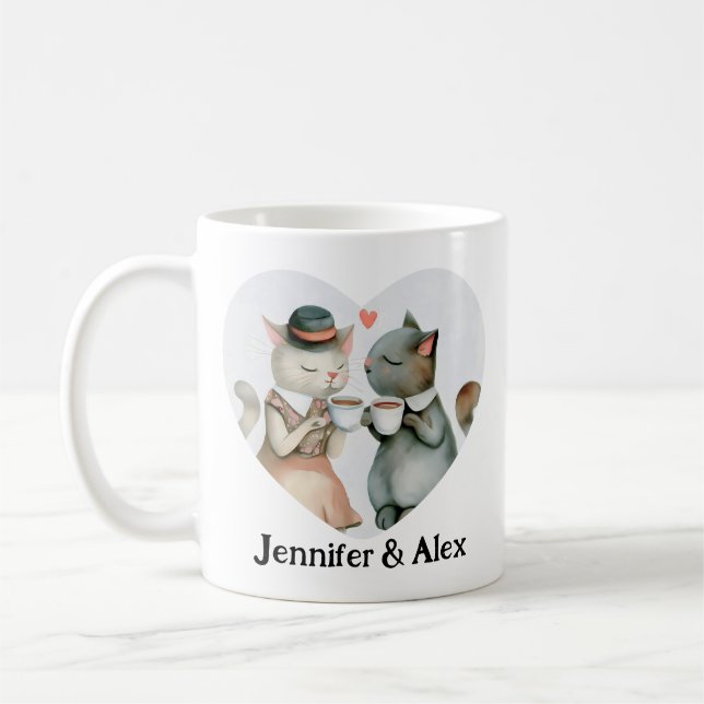Caneca De Café Nomes de Casais de Cat Personalizados (Esquerda)