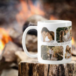 Caneca De Café Nomes de Casais de Fotografia de Borda Arredondada<br><div class="desc">Excelente para Dia de os namorados, casamentos, noivados ou comemorações cotidianas do amor com sua significativa outra, este design apresenta quatro fotos de ponta arredondada por lado (dois pequenos quadrados e dois retângulos) e os nomes dos casais no centro das quatro fotos repetidas em ambos os lados. Fundo branco com...</div>