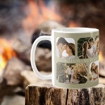 Caneca De Café Nomes de Casais de Fotografia de Borda Arredondada<br><div class="desc">Excelente para Dia de os namorados, casamentos, noivados ou comemorações cotidianas do amor com sua significativa outra, este design apresenta quatro fotos de ponta arredondada por lado (dois pequenos quadrados e dois retângulos) e os nomes dos casais no centro das quatro fotos repetidas em ambos os lados. Sage em fundo...</div>